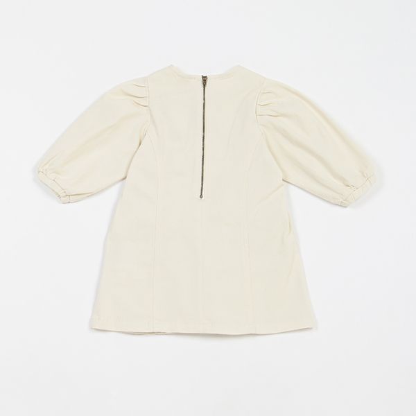 日本 petit main - 聯名款 俏麗蝴蝶結口袋長袖洋裝-丹寧藍