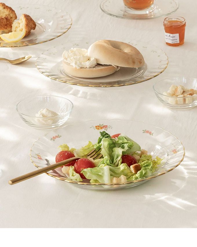 韓國 SSUEIM - 古典玫瑰系列金邊玻璃義大利麵深盤23cm