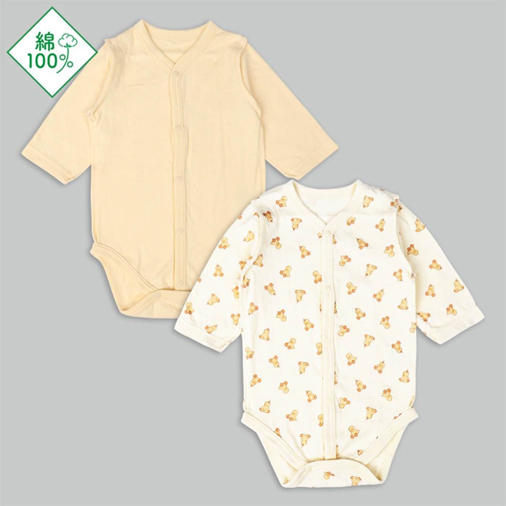 長袖包屁衣2件組-蓬鬆棉 前開式 小雞-黃色