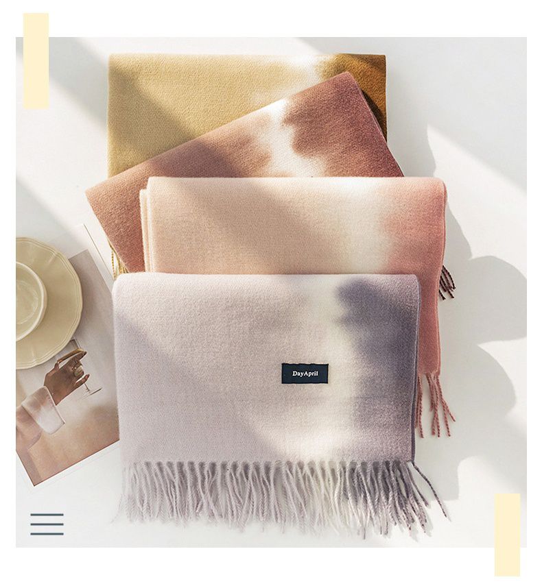 漸層優雅仿羊絨保暖圍巾-莫蘭迪綠 (200x65cm)