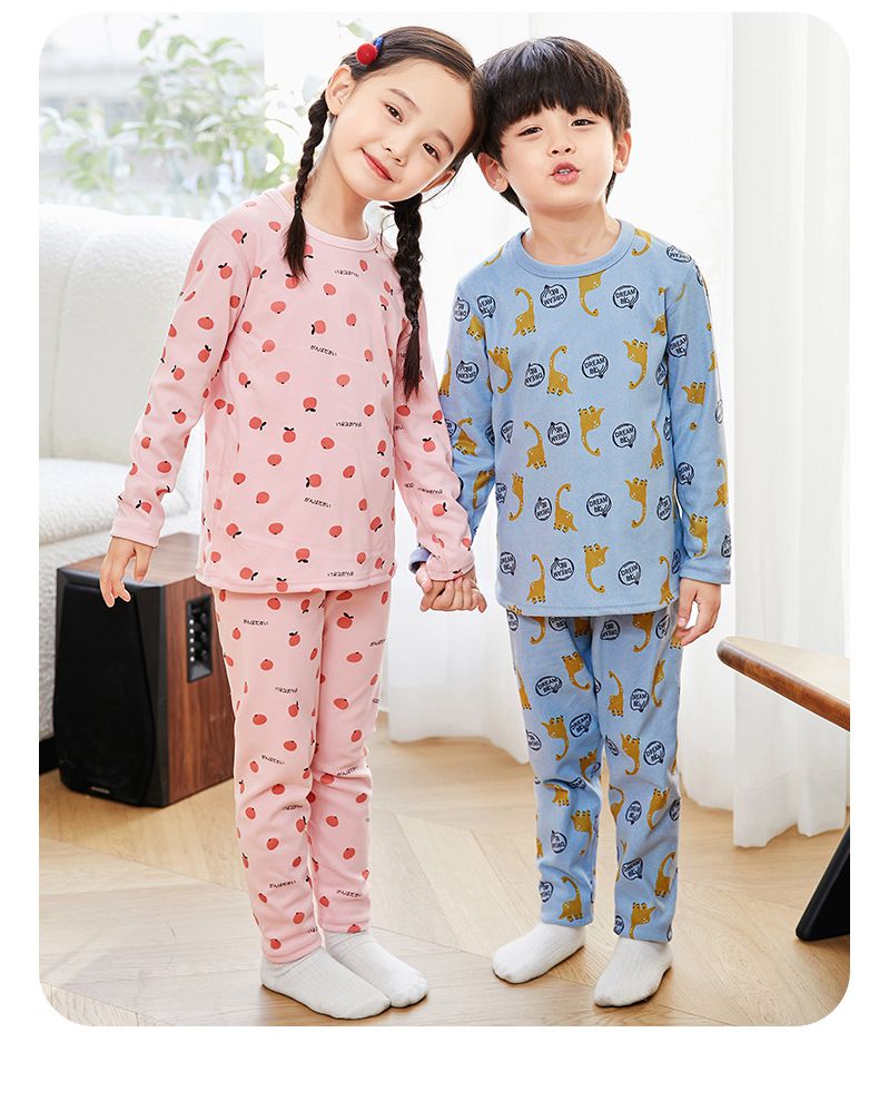 圓領無痕薄絨長袖家居服套裝-條紋-黑色