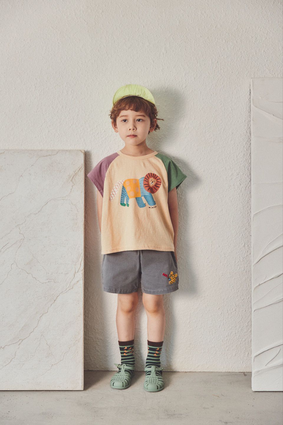 韓國 Mimico - 三色獅子圖樣上衣-紫X杏X綠