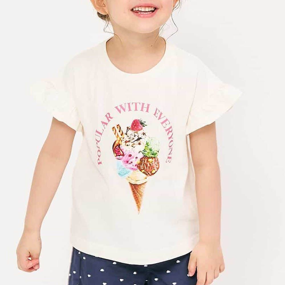 荷葉袖可愛女孩短袖上衣-冰淇淋-象牙白