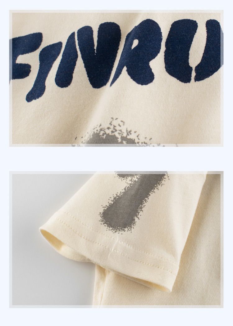 純棉短袖上衣-英文字母+數字7-杏色