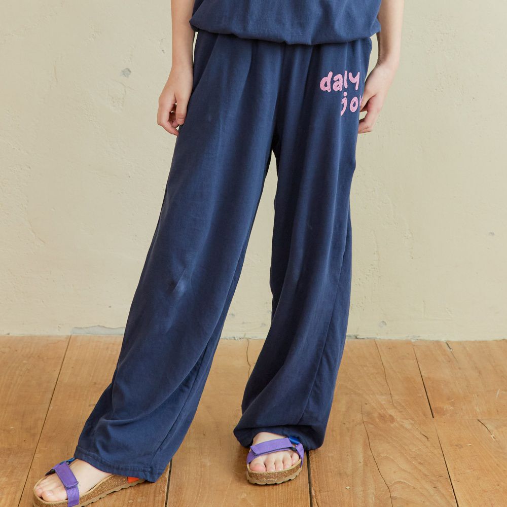 NAVi 鬆緊腰純棉休閒落地褲-Daily joy-海軍藍