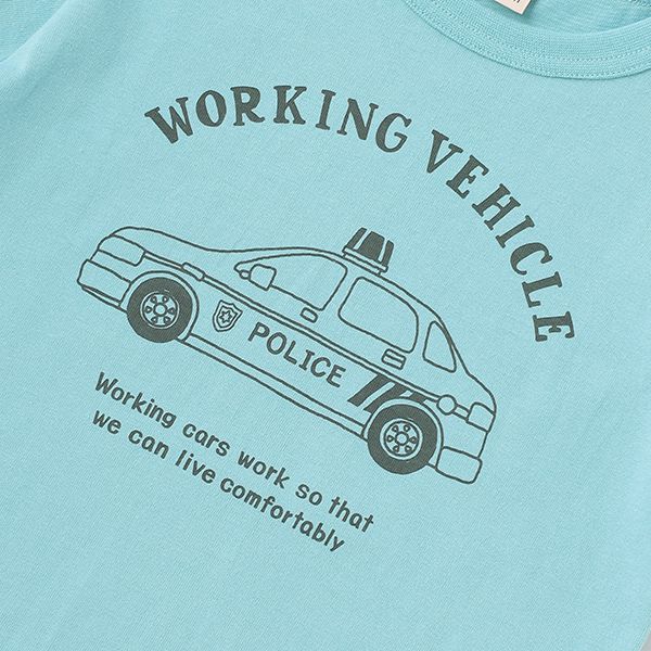 日本 petit main - 百搭印花短袖上衣-恐龍線條-卡其黃