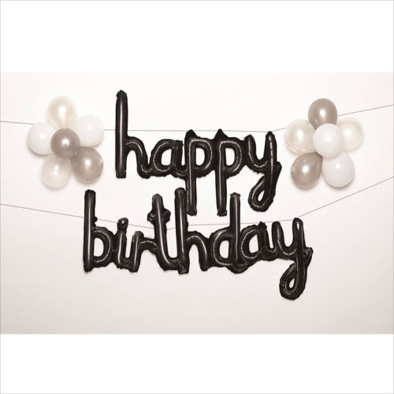 akachan honpo - 牆面佈置用氣球-黑白色調-橡膠氣球12個・氣球固定器具2個・鋁箔氣球2個(happy及birthday）・吹氣用吸管1枝・做造型用繩子1條