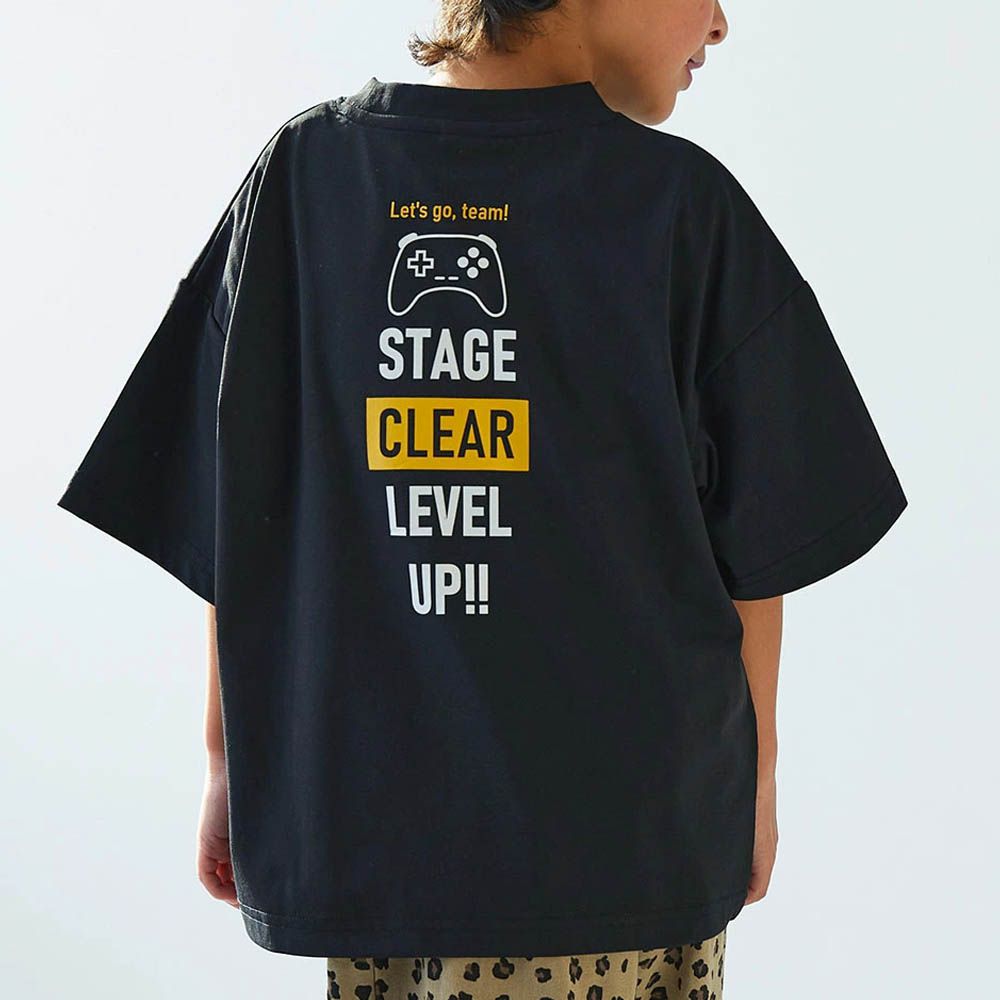 抗UV 不易皺速乾印花短袖上衣-遊戲搖桿-黑