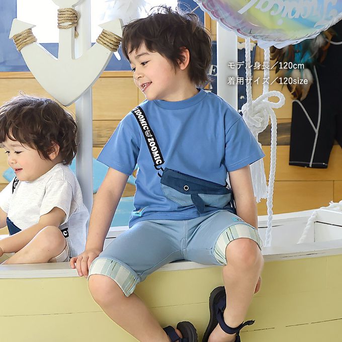 日本 ZOOLAND - 海洋印花短袖上衣-鯨魚口袋-海藍