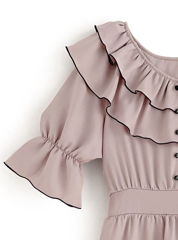 日本 GRL - 浪漫滿屋層次糖果袖收腰洋裝-經典黑