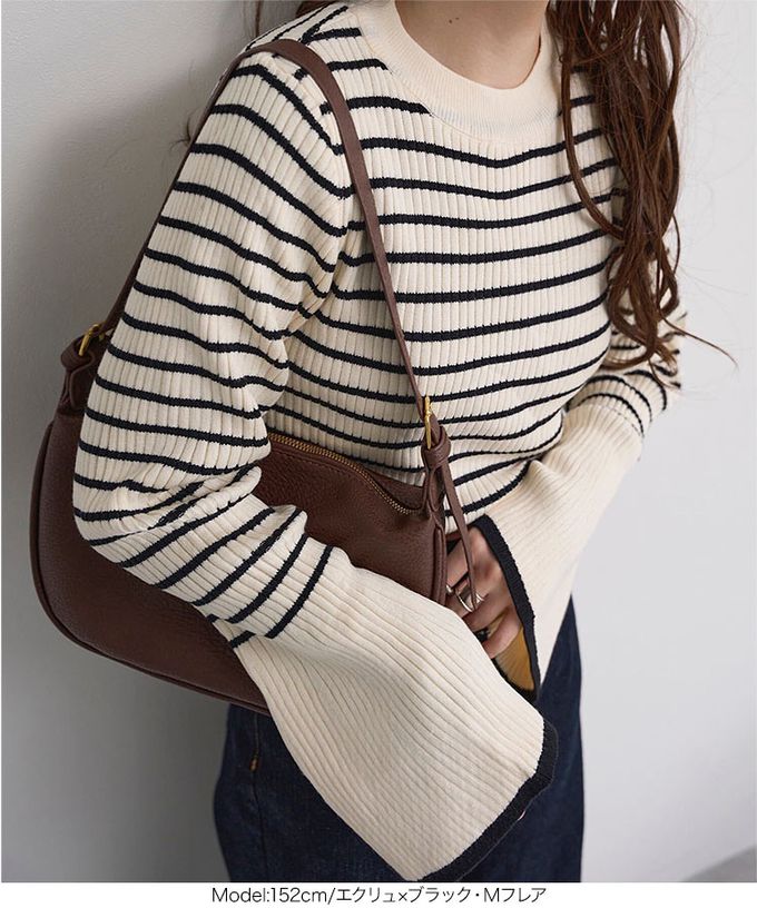 日本 Kobe Lettuce - 美型羅紋袖撞色針織上衣-(可選袖型)-黑底條紋