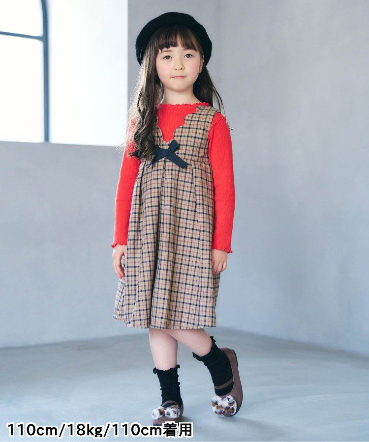 日本 apres les cours - 奢華感2WAY前後穿扇貝邊背心裙-卡其格紋