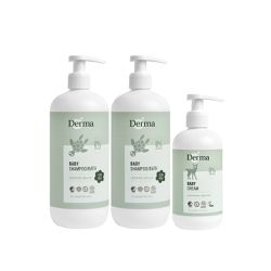 丹麥德瑪Derma - 沐浴護膚家庭號三件組(免運)-沐浴露500ml*2+護膚霜250ml