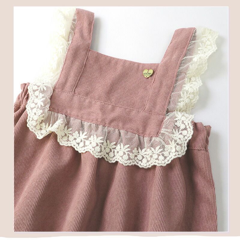 日本 ZOOLAND - 小花蕾絲領甜美羅紋背心裙-粉紅