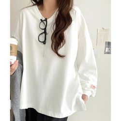 日本 Classical Elf - Java 簡約顯瘦V領長袖上衣-白