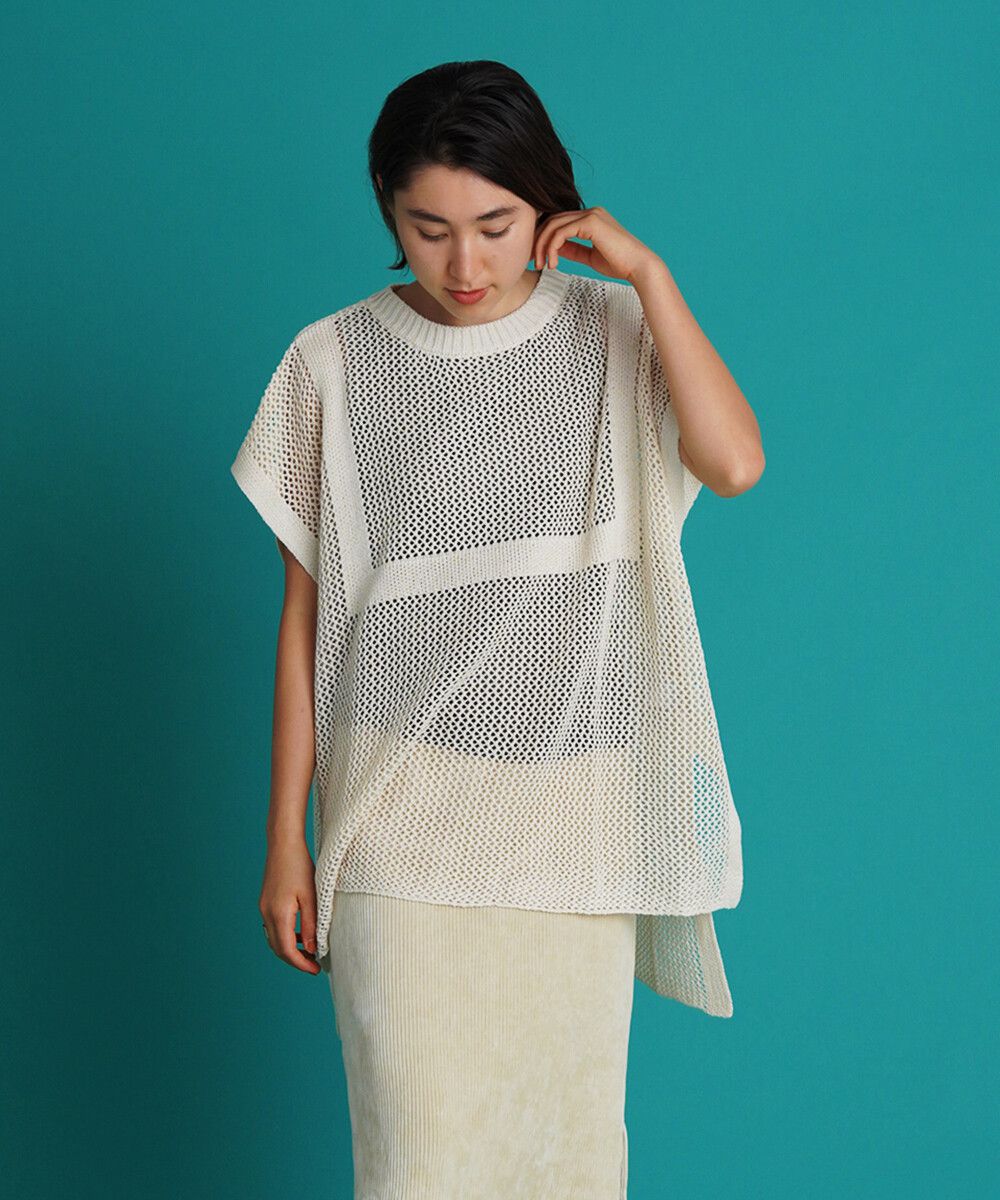 日本 Bou Jeloud - 設計感透視網狀短袖針織背心-深灰