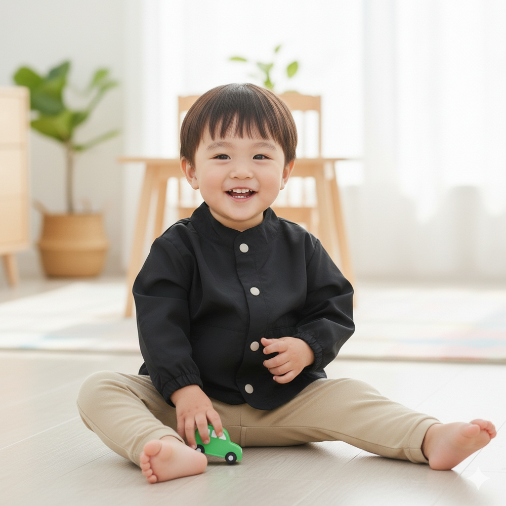 防潑水無領夾克-黑色