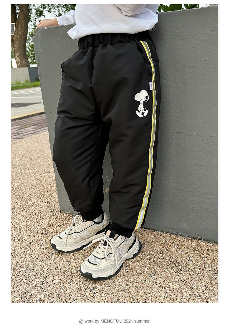 卡通人物史努比保暖90%羽絨運動長褲-SNOOPY-黑色