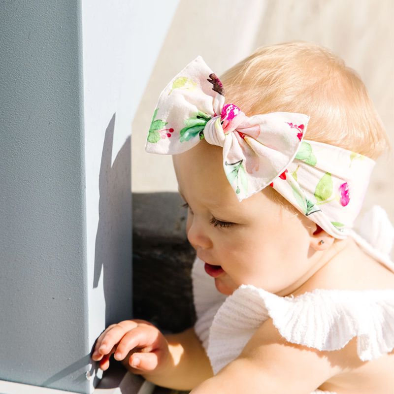 美國baby bling - 純手工極優雅細緻輕柔微彈性/毫無束縛感蝴蝶結髮帶/髮飾_印花經典款-典雅雛菊