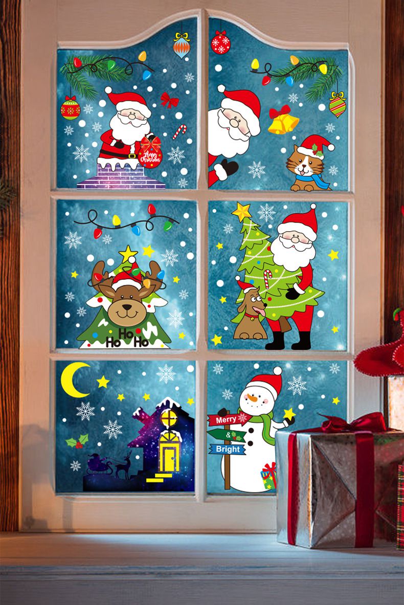 聖誕節櫥窗靜電貼-滑冰聖誕老人 (約20x30cm)