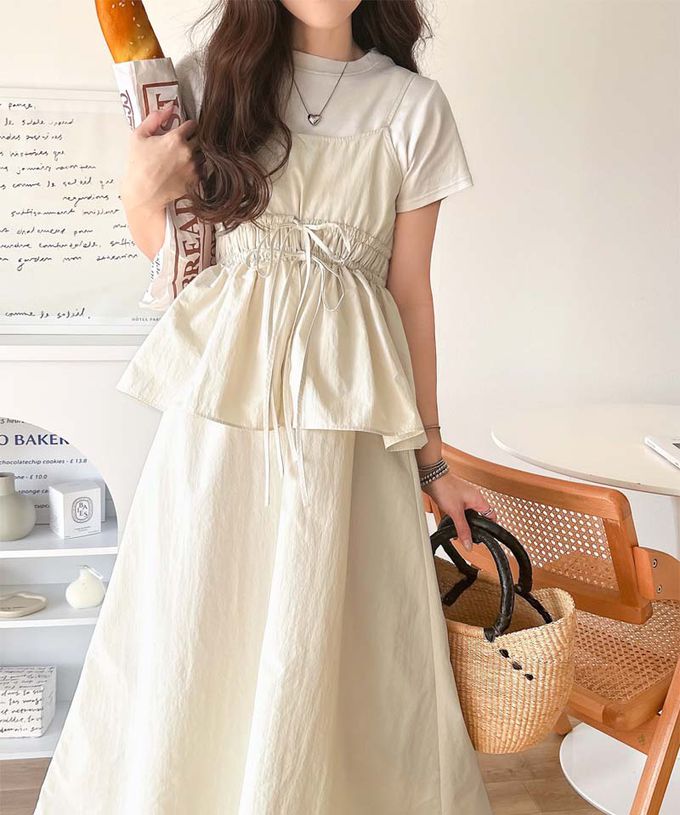 日本 Classical Elf - 假二件可愛皺摺荷葉吊帶洋裝-黑