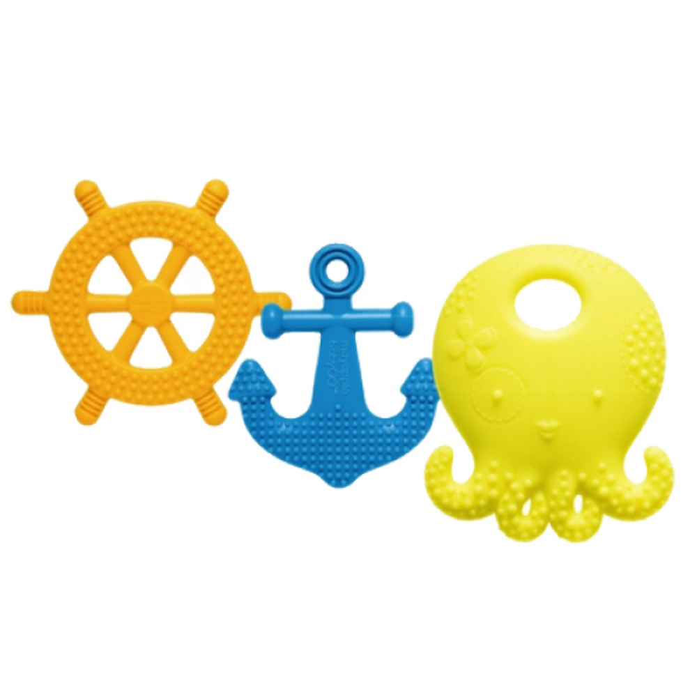 美國 Mayapple Baby - 固齒器玩具組(3入)-航海章魚-檸檬色系
