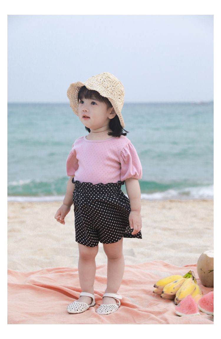 鳥眼簍空泡泡袖上衣-黃色