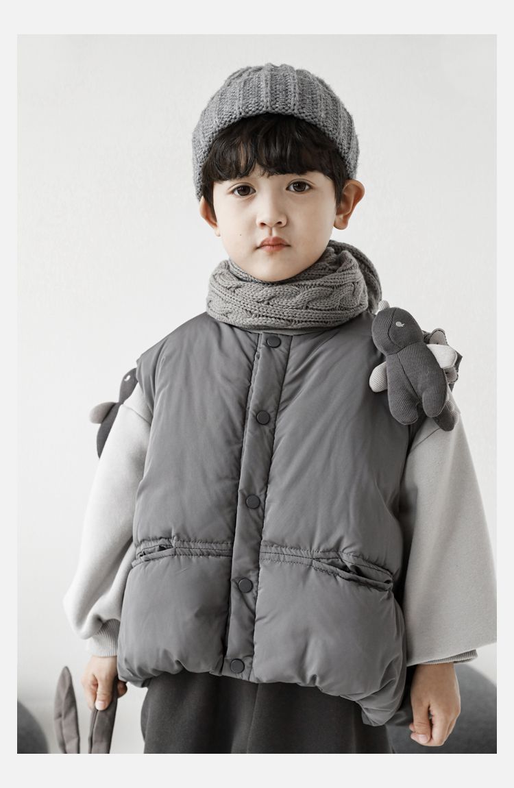 TONGMO - 鋪棉可拆卸玩偶保暖背心-小小恐龍-深灰色