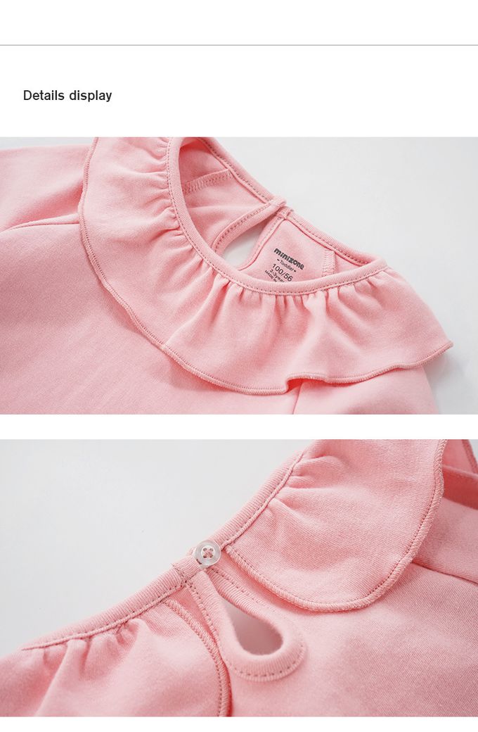 Minizone - 甜美荷葉領素色長袖T恤-藍色