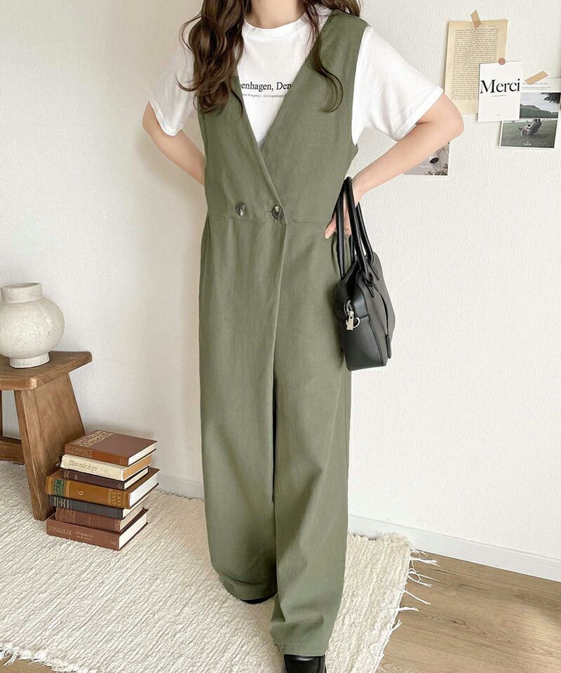 日本 Classical Elf - 棉麻透氣垂墜感連身褲-石墨灰