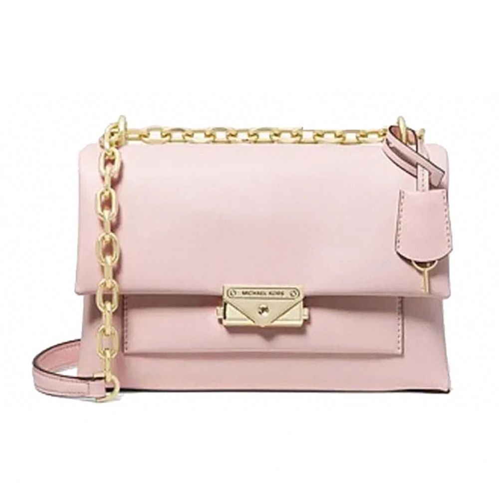 翻蓋皮革肩斜兩用鍊包 (粉)