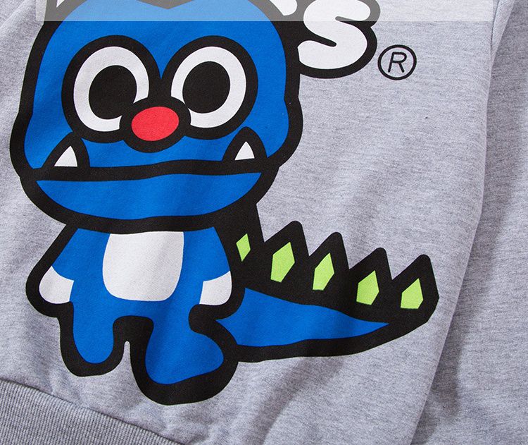 純棉立體連帽長袖上衣/帽T-傻傻恐龍-藍色