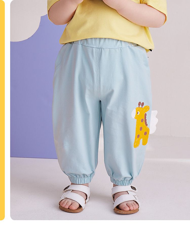 立體卡通束口長褲-長頸鹿-淺藍色