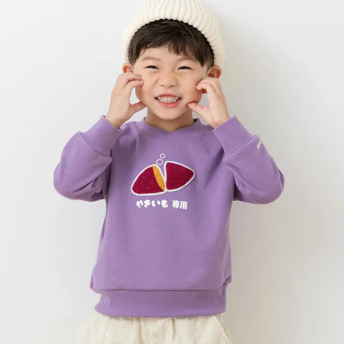 日本 Chil2 - 食物立體刺繡長袖上衣-火鍋-淺灰