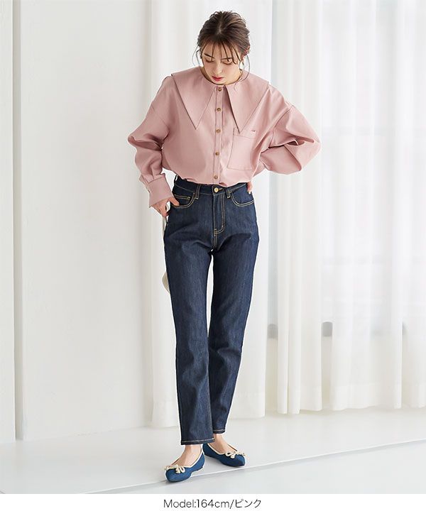 日本 Kobe Lettuce - 復古浪漫大尖領長袖襯衫-粉
