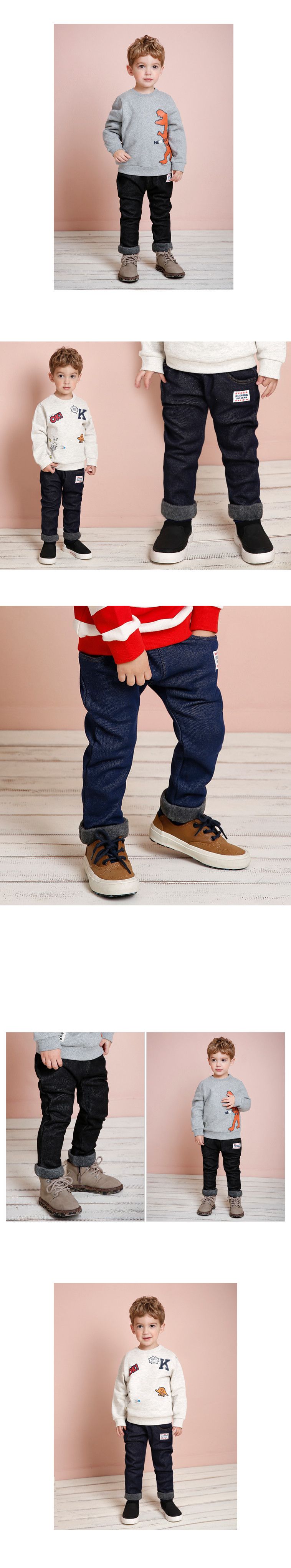 韓國 Jelispoon - (內刷毛)雙口袋單寧長褲-深藍