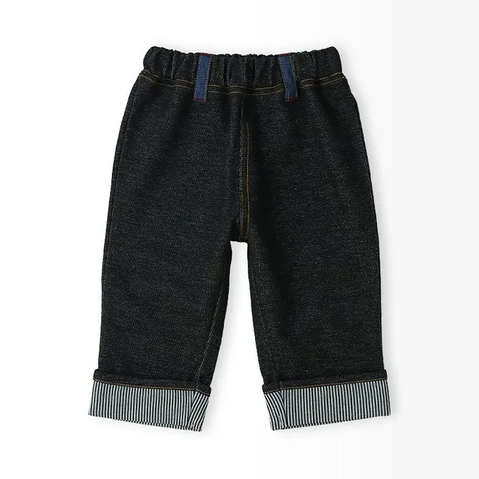 日本 ZOOLAND - 可愛熊口袋條紋反摺七分褲-小熊-黑