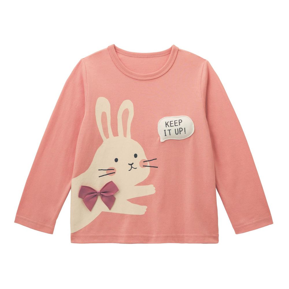 日本千趣會 - 純棉立體設計長T-蝴蝶結兔兔-粉紅