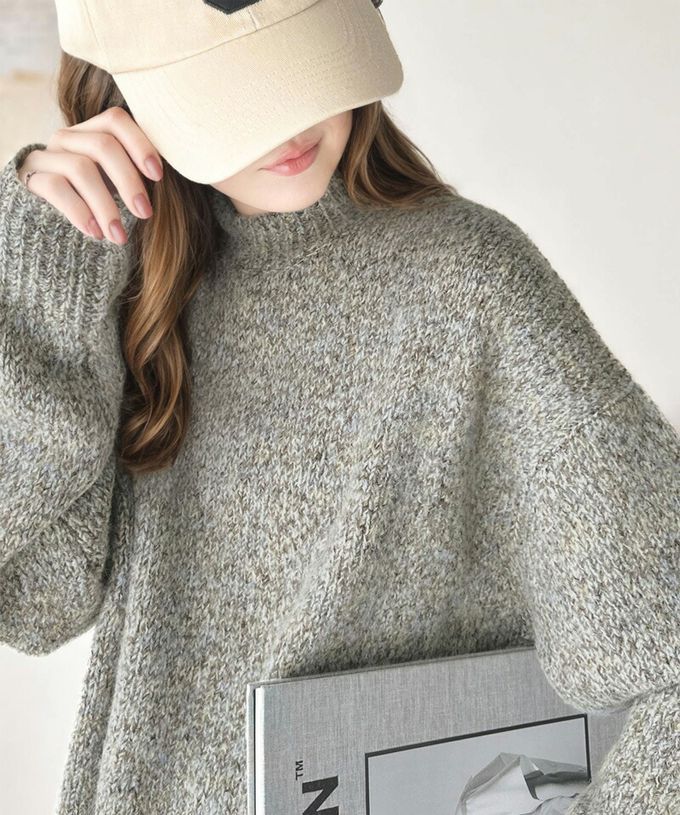 日本 Classical Elf - Java 溫柔感羊毛混紡針織上衣-水藍白