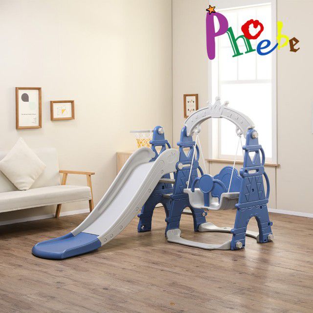 Phoebe - 巴黎鐵塔多功能兒童鞦韆溜滑梯組(附籃球框及籃球)-皇家藍