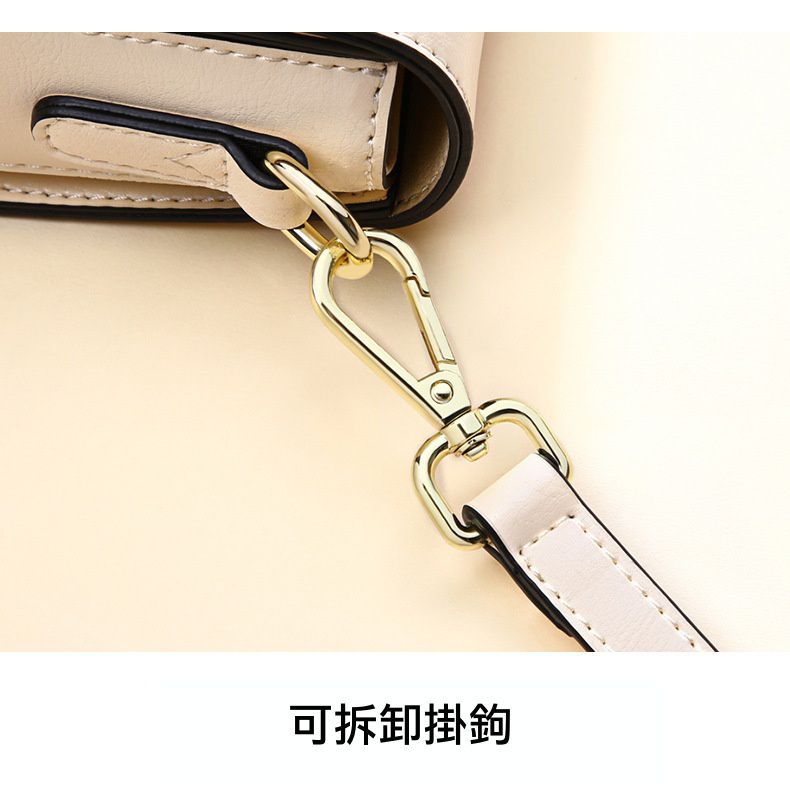 真皮單肩小方包-米色 (21x13x8cm)