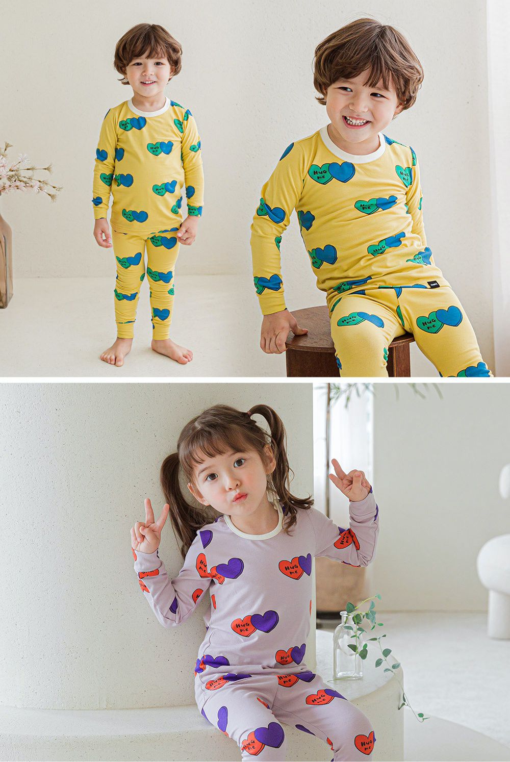 韓國 Cordi-i - 無螢光棉薄款長袖家居服-HUG愛心-紫