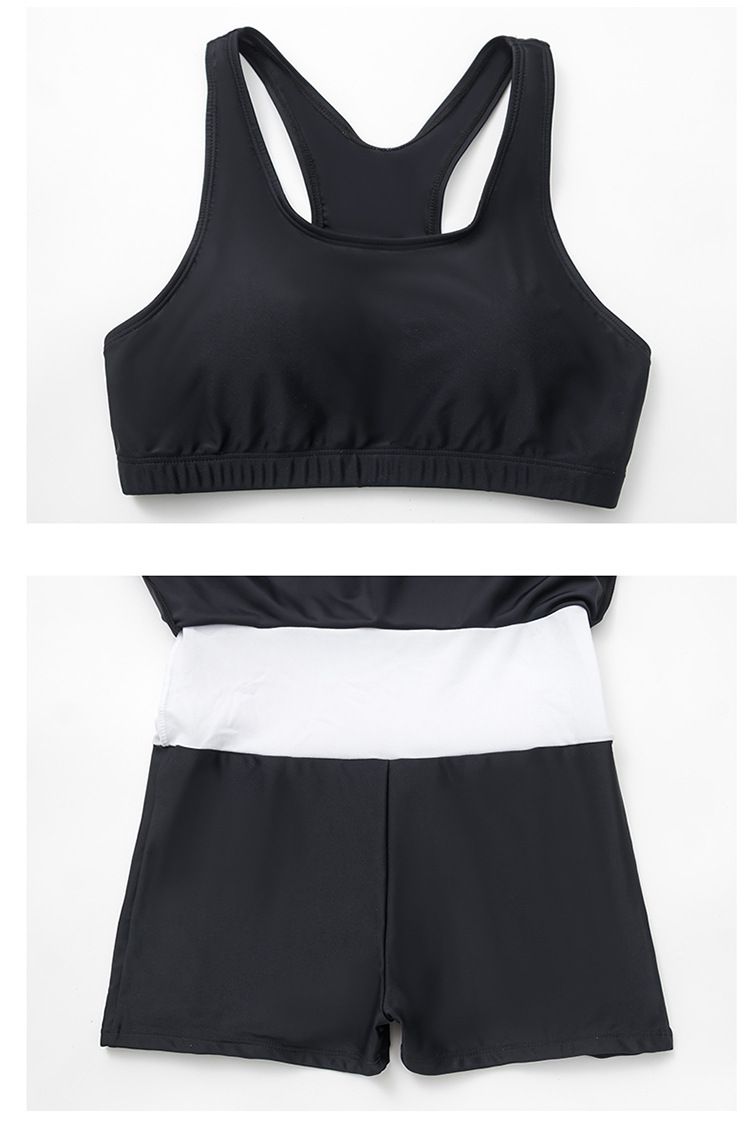 大童女孩運動風長袖連身裙泳衣-滿版星星袖-黑色