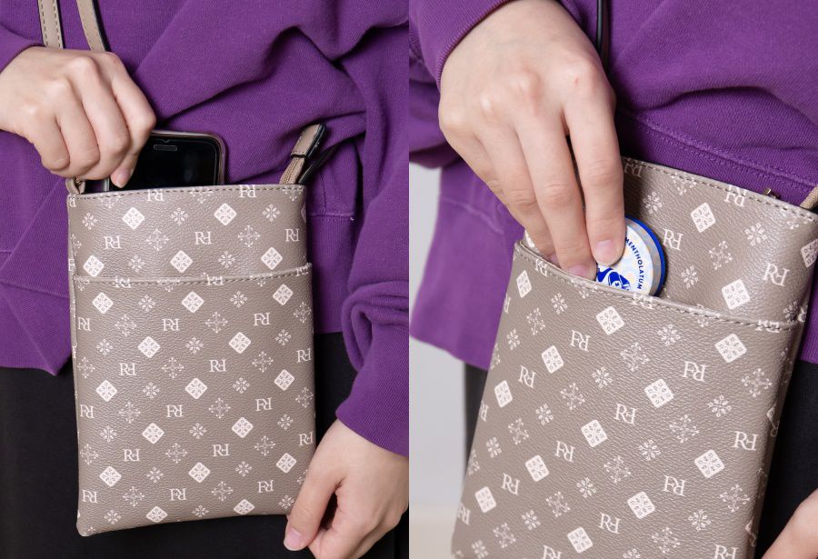 日本 FIRANO - [雜誌揭載]經典花紋仿皮托特包+側背包2件組-附摺疊購物袋-米白 (30x40x14cm)