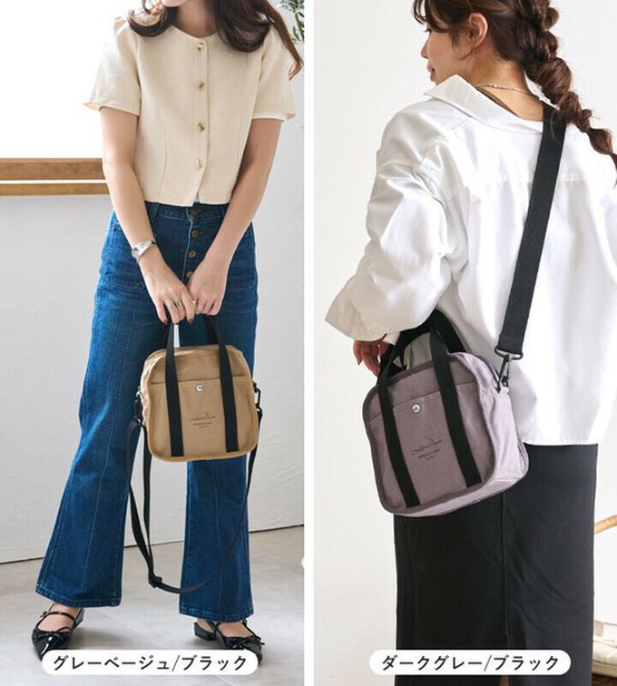 日本 LIZDAYS - 2way輕量文藝方形帆布小包-米杏x斑點