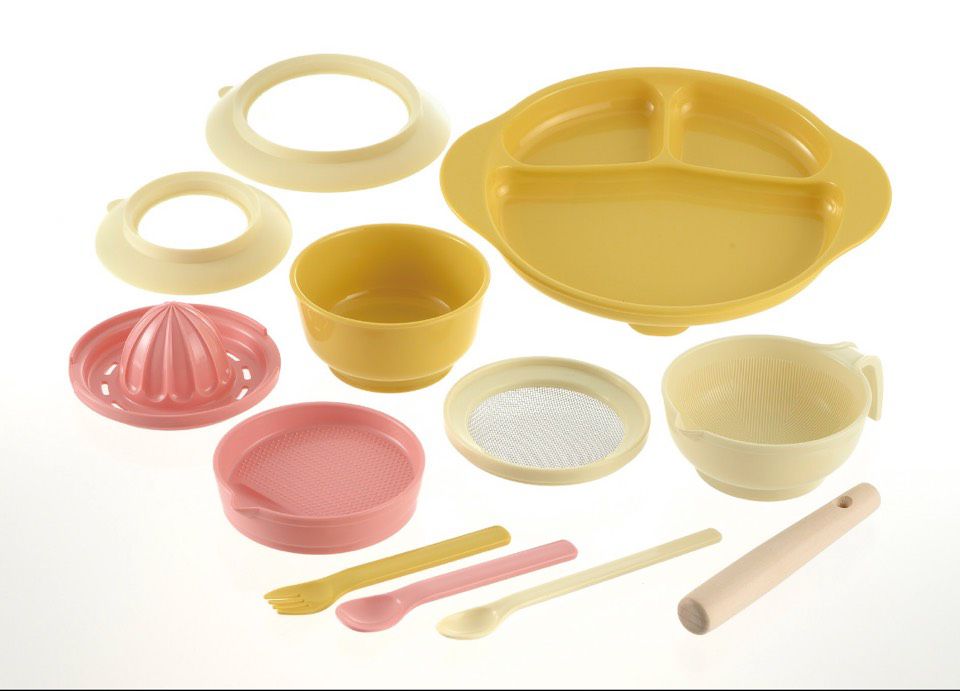 日本 Richell 利其爾 - 豪華食物調理餐具12件組-米/黃-贈提袋