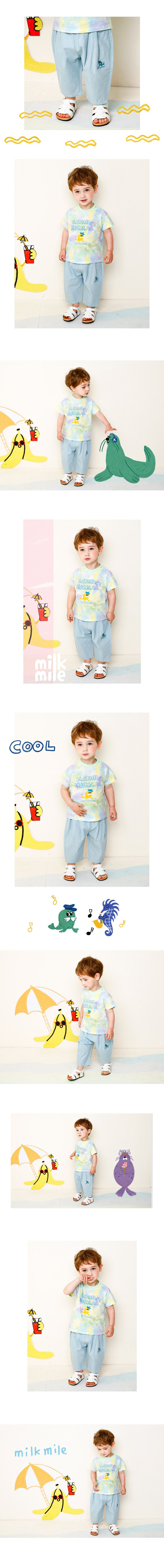 韓國 milk mile - 淺藍抓褶鬆緊腰長褲