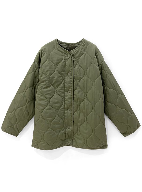 日本 GRL - 毛絨連帽背心x泡泡壓紋鋪棉外套兩件組-米杏 (F)