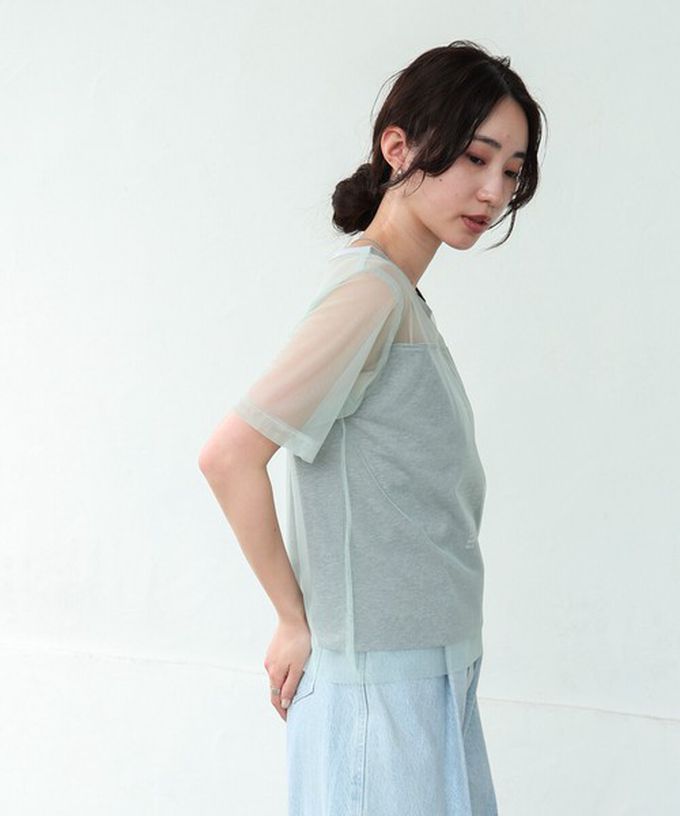 日本 Bab - 個性風透膚薄紗層次短袖上衣-英文字印花-白