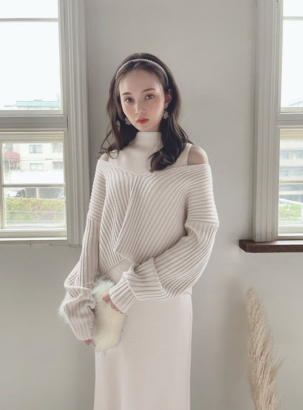 日本 GRL - V領針織上衣X無袖針織洋裝-紫